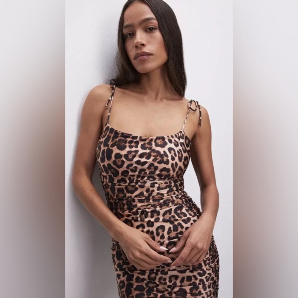 Good American Leopard Ruched Bodycon Dress